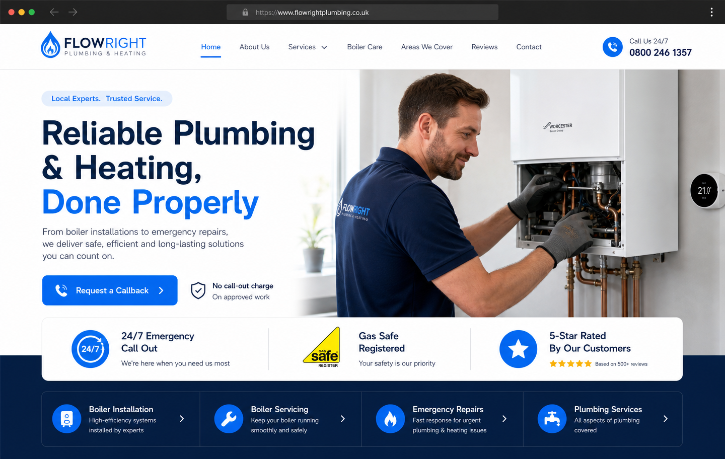 FlowRight Plumbing & Heating concept website